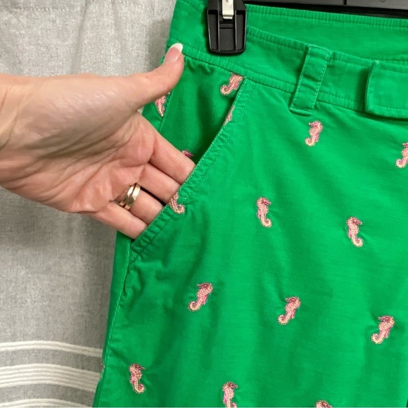 LILY PULITZER / Green with Pink Seahorse Corduroy Wide Leg Crop Pants Size 4 - Picture 7 of 12